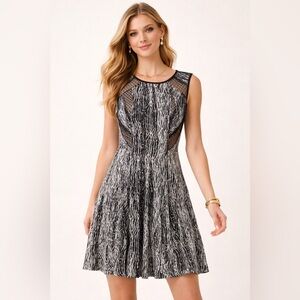 Diane Von Furstenberg Silk Black White Dress Lace Fit Flare Designer Cocktail 4